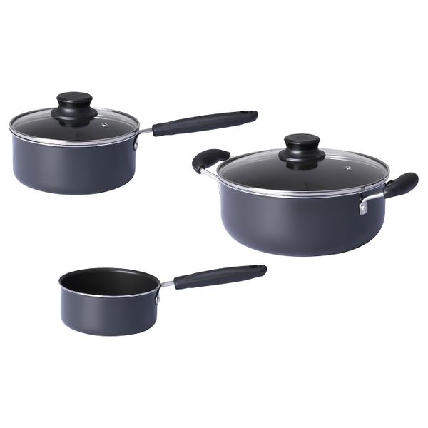 Набор кухонной посуды, 3 предметa, серый IKEA KVÄLLSVARD КВЭЛЛЬСВАРД 404.279.96 - фото 1