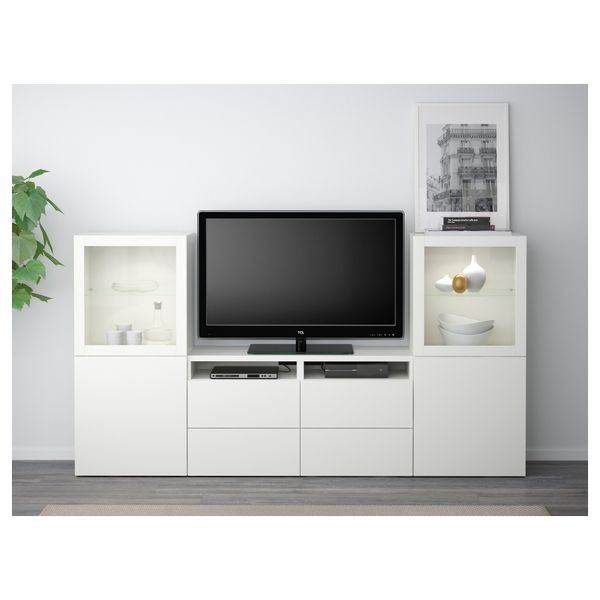 Шкаф для ТВ, комбинированный, стекляные дверцы БЕСТО, Лаппвикен, Синдвик белый прозрачное стекло (240x40x128 см) - фото 2