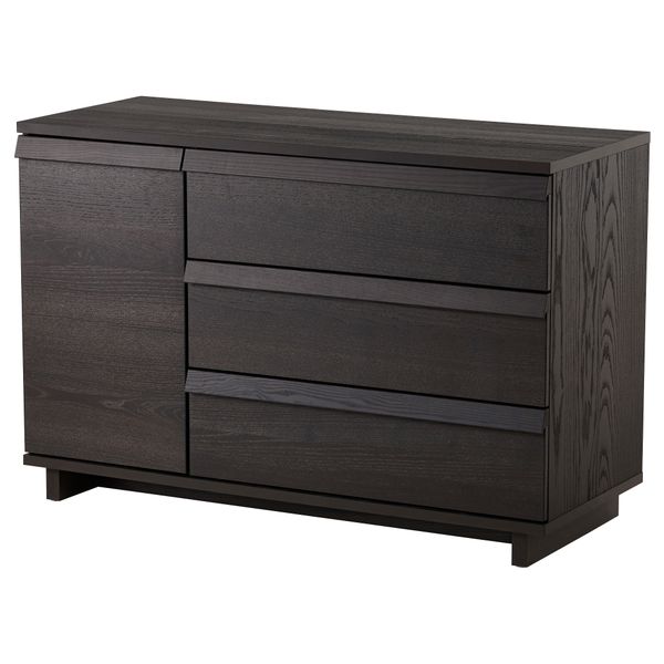 Комод с 3 ящиками, 1 дверцей ОППЛАНД, коричневая морилка ясеневый шпон (120x80 см) - фото 1