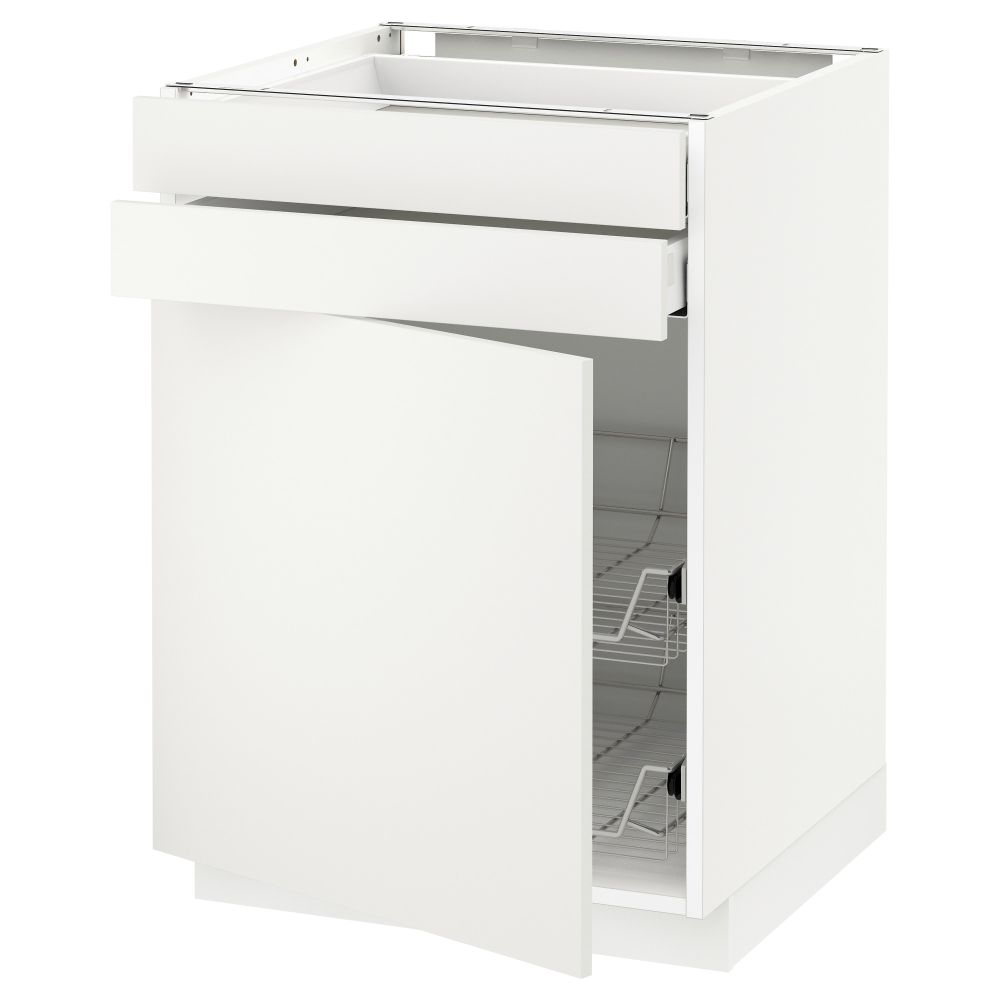 Напольный шкаф, дверца, 2 ящика, проволочных корзин МЕТОД / МАКСИМЕРА, белый, Хэггеби белый - схема-чертеж с размерами