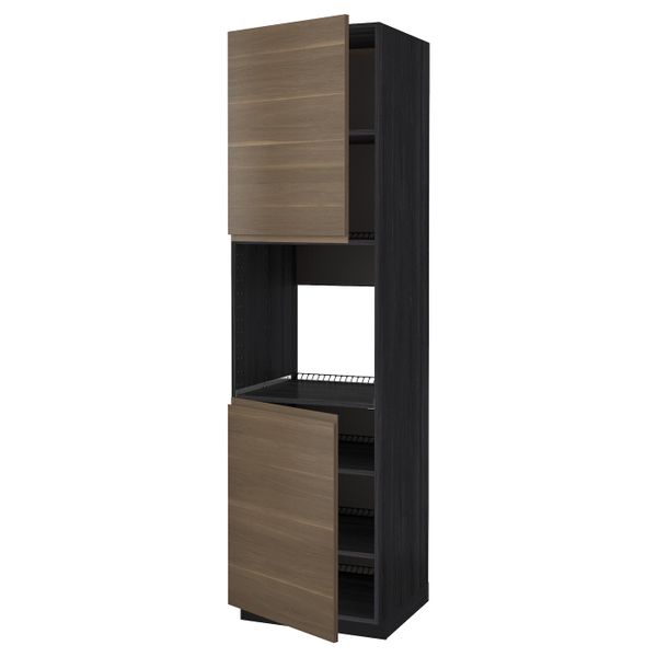 Высокий шкаф для духовки/2дверцы/полки, черный/Воксторп грецкий орех 60x60x220 см IKEA МЕТОД 792.248.51 - схема-чертеж с размерами