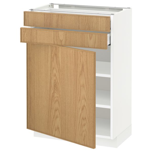 Напольный шкаф с дверцей, 2 ящиками МЕТОД / МАКСИМЕРА, белый, Экестад дуб - схема-чертеж с размерами