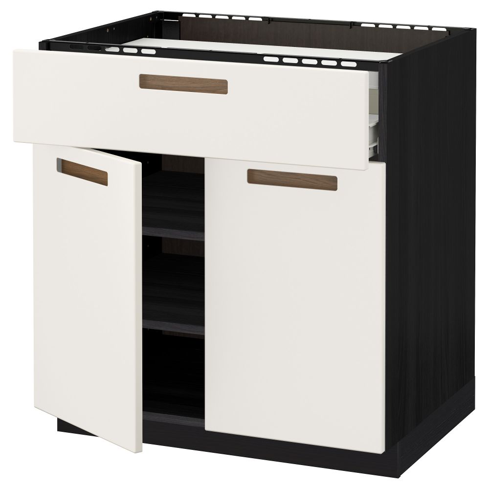 Напольный шкаф для варочной панели, ящик, полка, 2 дверцы МЕТОД / ФОРВАРА, черный, Мэрста белый (80x60 см) - схема-чертеж с размерами