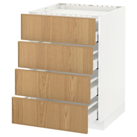 Напольный шкаф, 4 фронтальных панели, 4 ящика МЕТОД / МАКСИМЕРА, белый, Экестад дуб