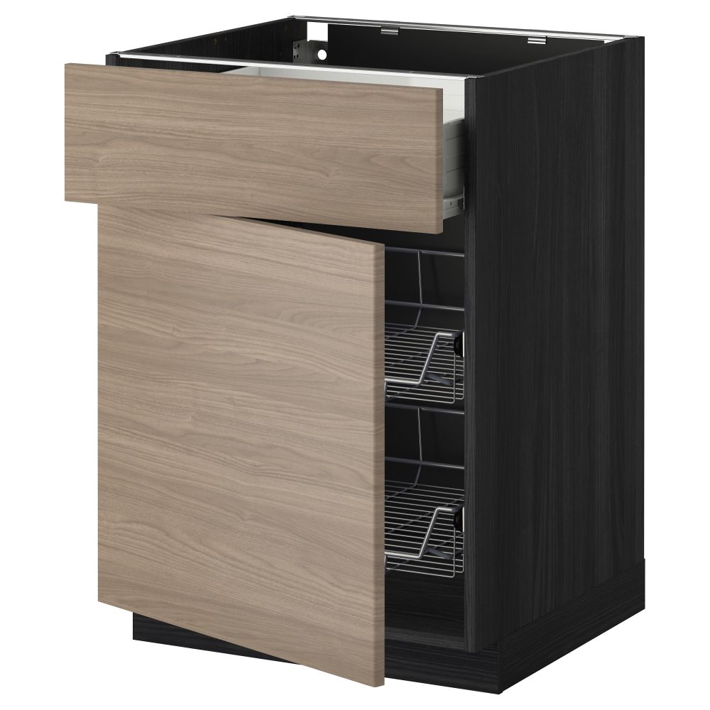 Напольный шкаф с проволочной корзиной, ящиком, дверью МЕТОД / ФОРВАРА, черный, Брокхульт светло-серый - схема-чертеж с размерами