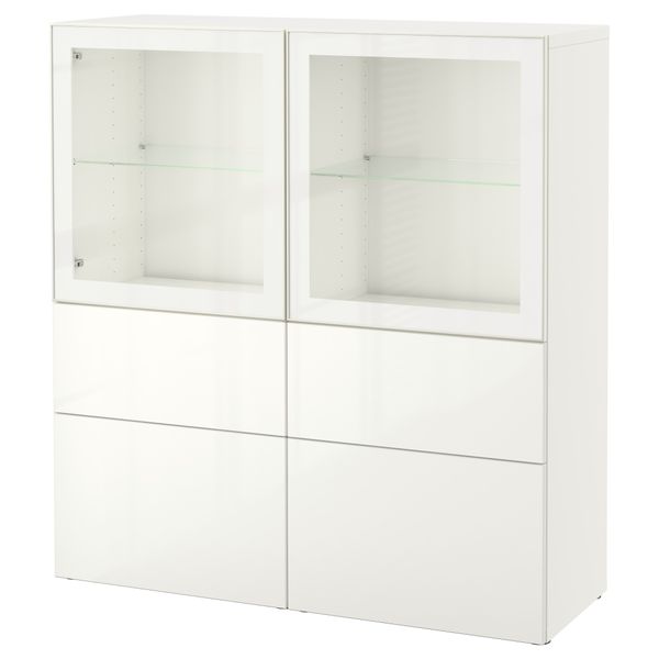 Комбинация для хранения со стеклянными дверцами БЕСТО, белый, Сельсвикен глянцевый/белый прозрачное стекло (120x40x128 см) - фото 1