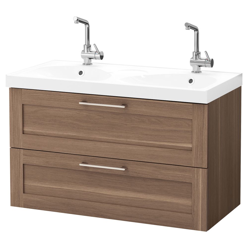 Шкаф для раковины с 2 ящиками ГОДМОРГОН / ЭДЕБОВИКЕН, грецкий орех (100x49x64 см) - фото 1