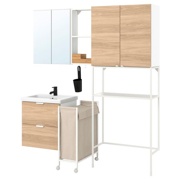 Комбинация для домашней прачечной, 180x43x204 см, белый, под дуб IKEA BEGIVENHET БЕГИВЕНХЕТ 794.798.28 - фото 1