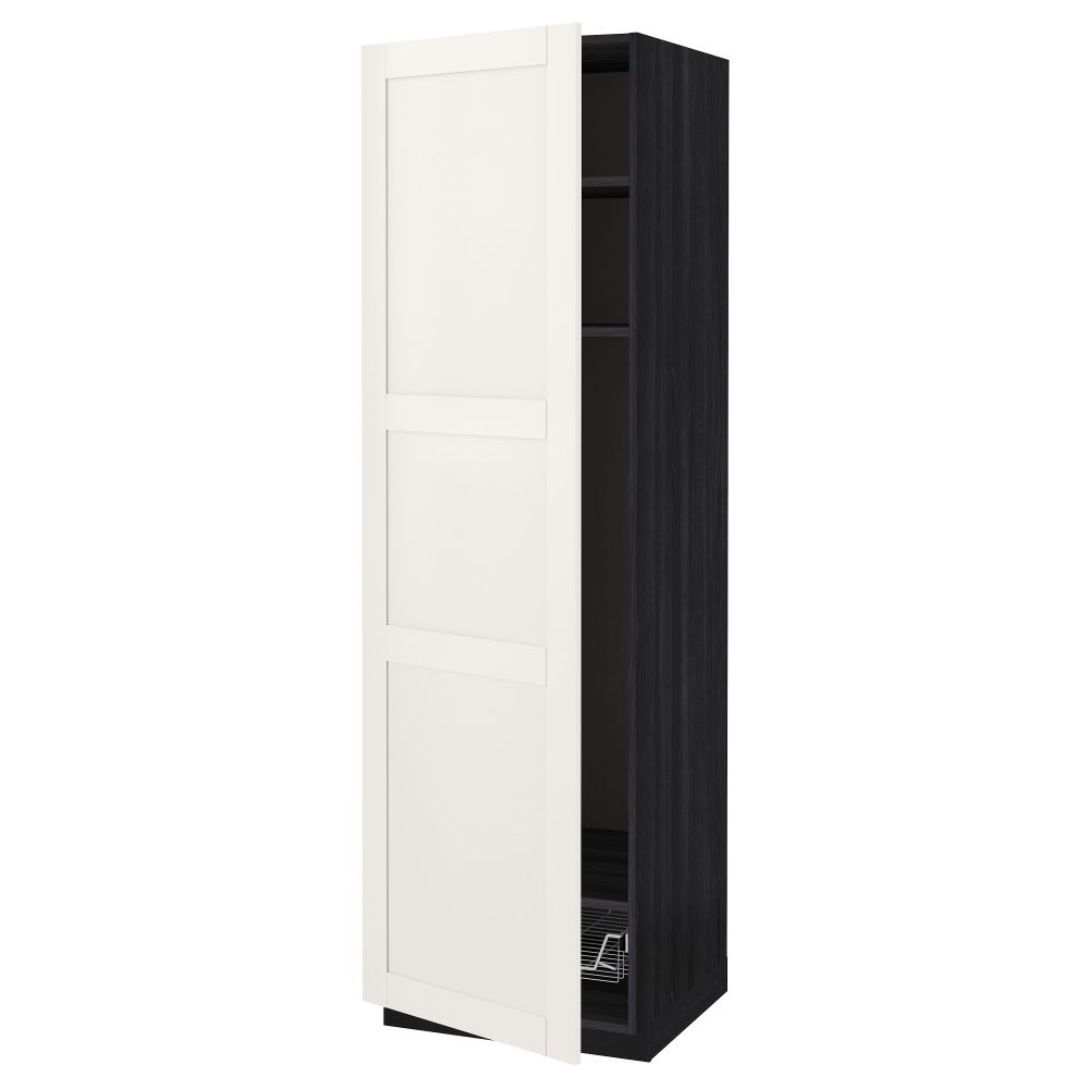 Высокий шкаф с полками, проволочной корзиной МЕТОД, черный, Сэведаль белый - схема-чертеж с размерами