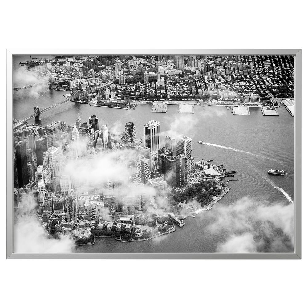 Картина с рамой, Облака над Манхэттен, цвет алюминия, 140x100 см IKEA BJÖRKSTA БЬЁРКСТА 694.429.96 - фото 1