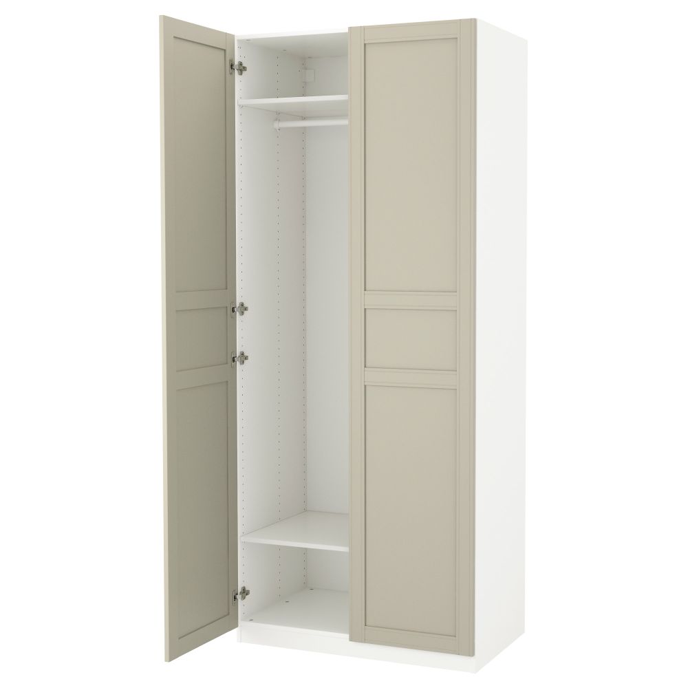 Гардероб ПАКС, белый, Флисбергет светло-бежевый (100x60x236 см) - фото 1