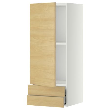 Навесной шкаф с дверцей, 2 ящика МЕТОД / МАКСИМЕРА, белый, Тингсрид береза