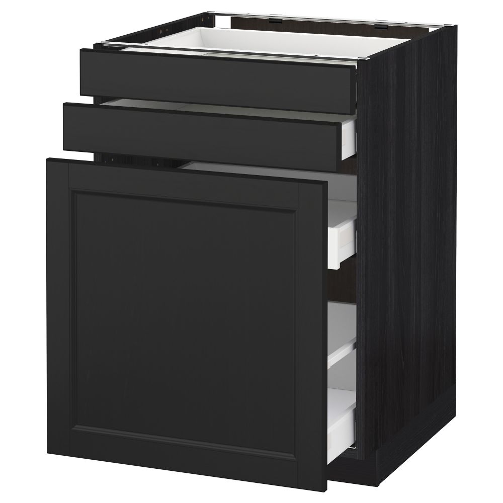 Напольный шкаф с выдвижными модулями, 2 фронтальные панели МЕТОД / МАКСИМЕРА, черный, Лаксарби черно-коричневый - схема-чертеж с размерами