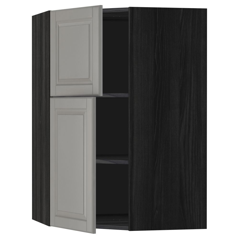 Угловой навесной шкаф + полки, 2 дверцы МЕТОД, черный, Будбин серый (68x100 см) - схема-чертеж с размерами
