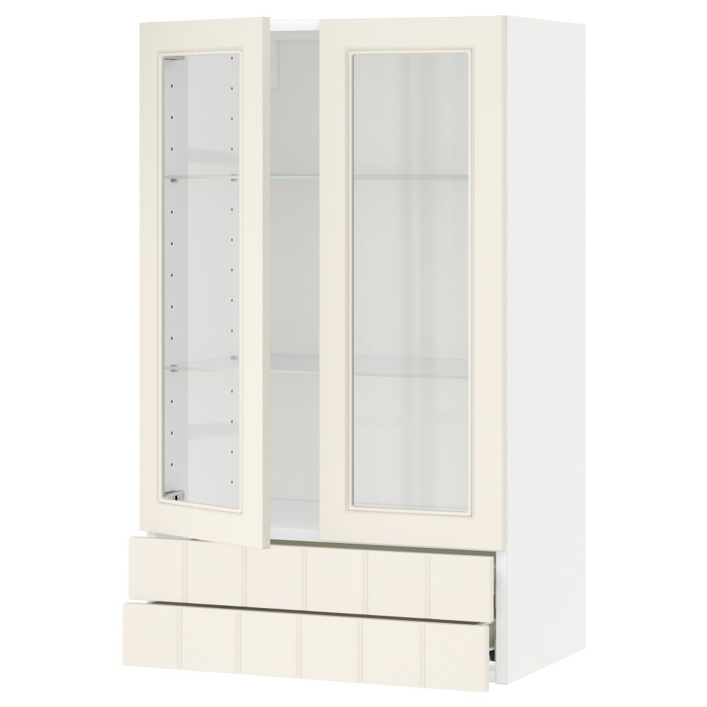 Навесной шкаф, 2 стеклянные дверцы, 2 ящика МЕТОД / ФОРВАРА, белый, Хитарп белый с оттенком - схема-чертеж с размерами