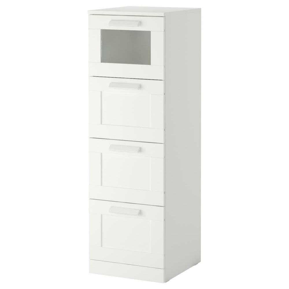 Комод с 4 ящиками, белый, матовое стекло 39x124 см IKEA BRIMNES БРИМНЭС 403.951.32 - фото 1