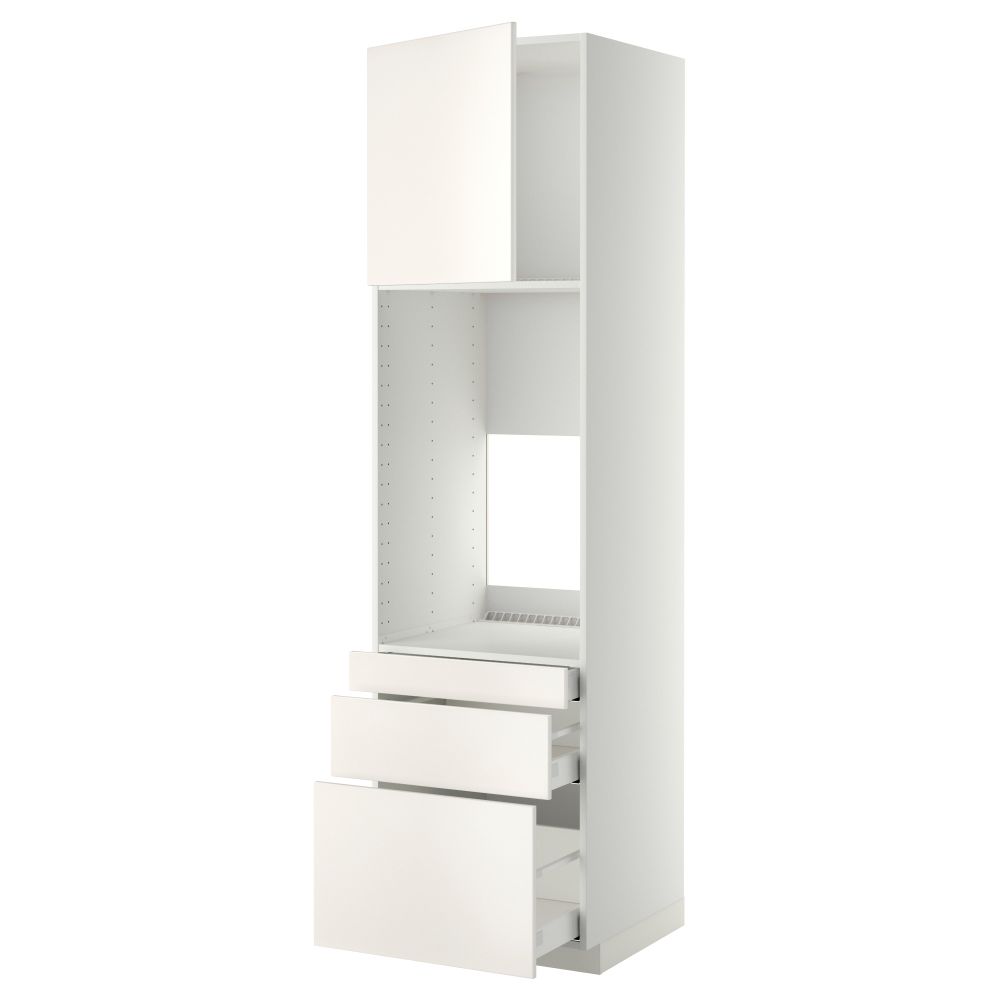 Высокий шкаф для двойной духовки, 3 ящика, дверца МЕТОД / МАКСИМЕРА, белый, Веддинге белый - схема-чертеж с размерами