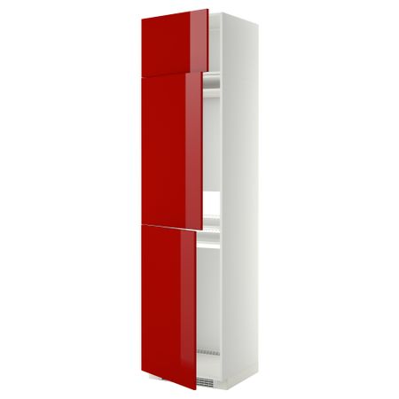 Высокий шкаф для холодильника или морозильника, с 3 дверями МЕТОД, белый, Рингульт красный (60x60x240 см)