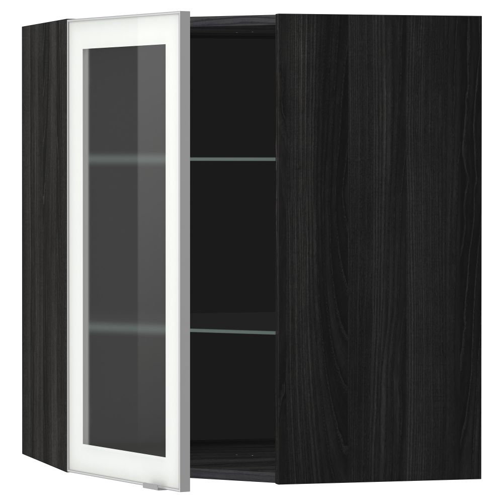 Угловой навесной шкаф с полками, стекляными дверцами МЕТОД, черный, Ютис матовое стекло - схема-чертеж с размерами