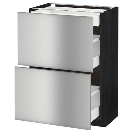 Напольный шкаф, 2 фасада, 3 ящика МЕТОД / МАКСИМЕРА, черный, Гревста нержавеющ сталь