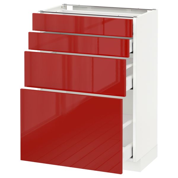 Напольный шкаф 4 фронтальных панели, 4 ящика МЕТОД / МАКСИМЕРА, белый, Рингульт красный - схема-чертеж с размерами