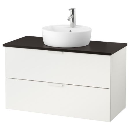 Шкаф под раковину/столешница 45/раковина ГОДМОРГОН/ТОЛКЕН / ТОРНВИКЕН, белый, антрацит (102x49x74 см)