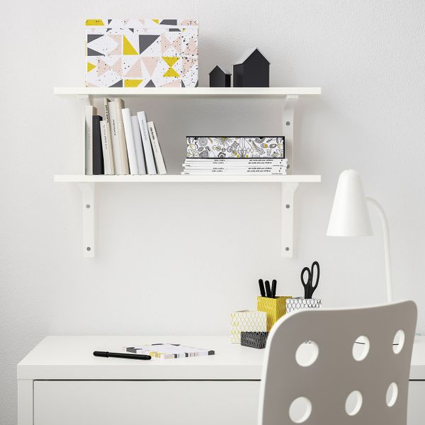 Полка навесная, белый, белый, 59x20 см IKEA БУРГУЛЬТ / ЭКБИ СТЁДИС 792.904.93 - фото 2