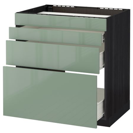 Напольный шкаф для духовки, 4фасада, 3 ящика МЕТОД / ФОРВАРА, черный, Калларп светло-зеленый