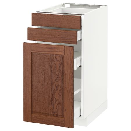 Напольный шкаф с выдвижными модулями, 2 фронтальные панели МЕТОД / МАКСИМЕРА, белый, Филипстад коричневый