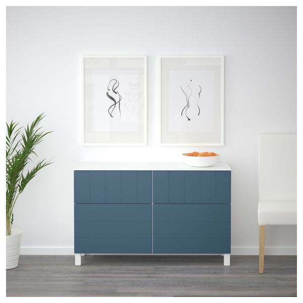 Комбинация для хранения с дверцами, ящиками БЕСТО, белый, Халлставик темно-синий (120x42x74 см) - схема-чертеж с размерами