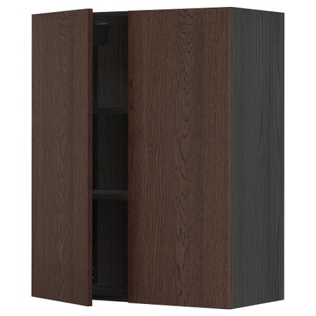 Навесной шкаф с полками, 2 дверцы, черный, Sinarp коричневый, 80x100 см IKEA METOD МЕТОД 094.590.27