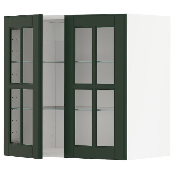 Навесной шкаф с полками, 2 стекло дв, белый/Будбин темно-зеленый 60x60 см IKEA METOD МЕТОД 993.122.72 - фото 1
