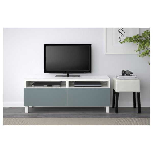 Тумба для ТВ с ящиками БЕСТО, белый, Вальвикен серо-бирюзовый (120x40x48 см) - фото 2