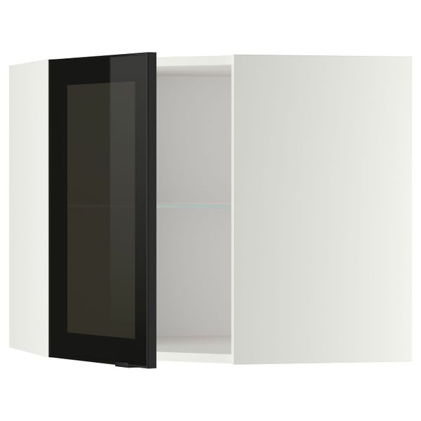 Угловой навесной шкаф с полками, стекляными дв, белый/Ютис дымчатое стекло 68x60 см IKEA METOD МЕТОД 493.305.89 - фото 1