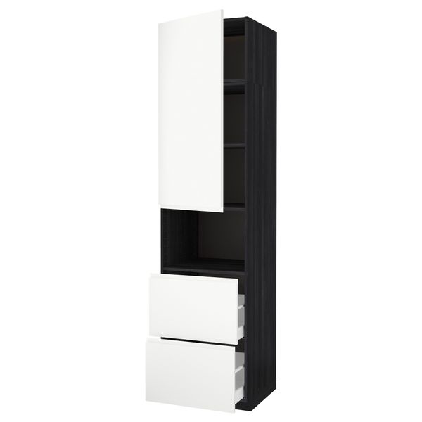 Высокий шкаф для СВЧ/дверца/2ящика МЕТОД / МАКСИМЕРА, черный, Воксторп белый - схема-чертеж с размерами
