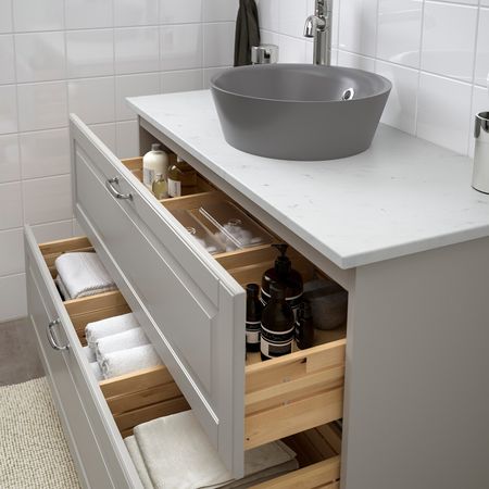 Шкаф со столешницей 40см раковина, Кашён светло-серый/под мрамор ВОКСНАН смеситель 102x49x75 см IKEA GODMORGON/TOLKEN