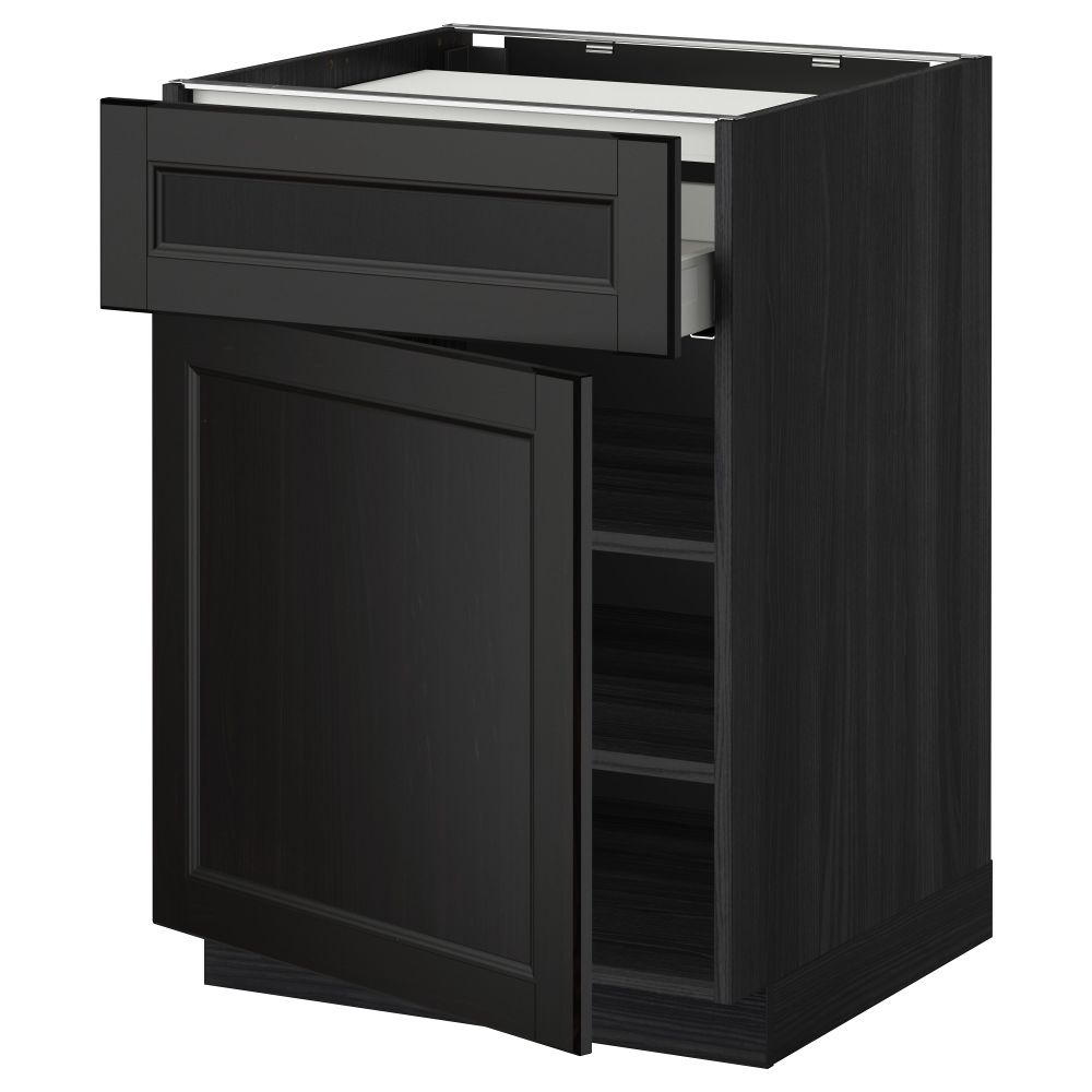 Напольный шкаф для варочной панели, ящик, полка, дверцы МЕТОД / МАКСИМЕРА, черный, Лаксарби черно-коричневый (60x60 см) - фото 1