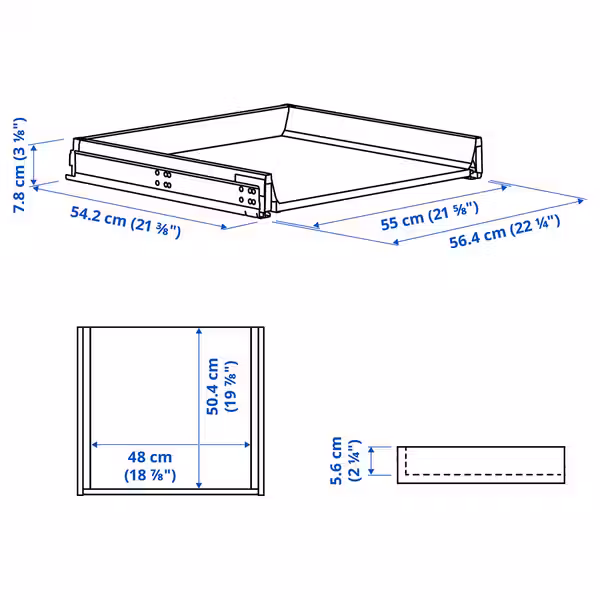 KNIVSHULT Ящик, низкий - темно-серый 60x60 см - схема-чертеж с размерами
