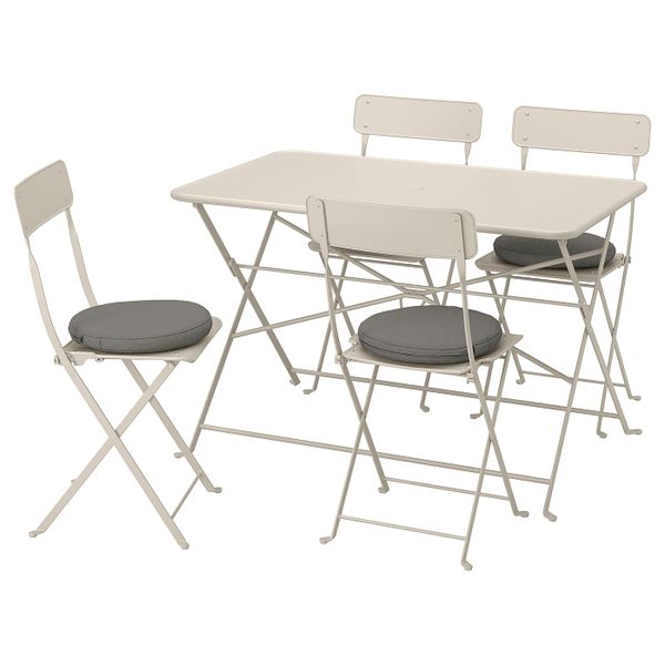 Стол + 4 складных стула, для/сада, бежевый/ФРЁСЁН/ДУВХОЛЬМЕН темно-серый IKEA САЛЬТХОЛЬМЕН 192.709.59 - фото 1