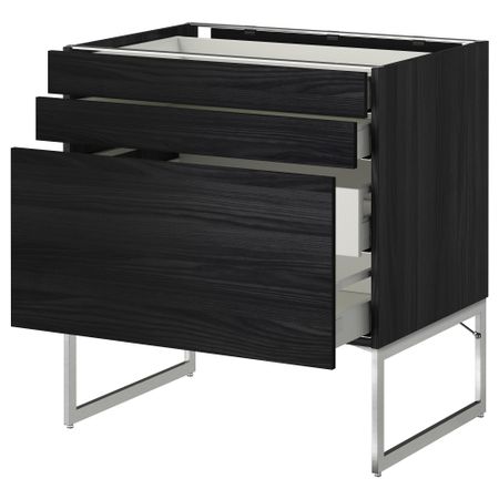 Напольный шкаф 3 фронтальных панели, 2 нижних, 2 средних ящика МЕТОД / МАКСИМЕРА, черный, Тингсрид черный