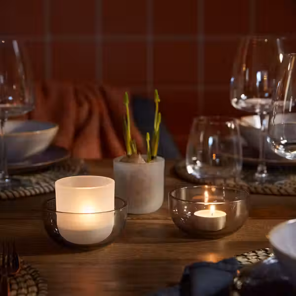 TALLTITA Подсвечник д/греющей свечи, 2 шт. - серый/матовое стекло - фото 3