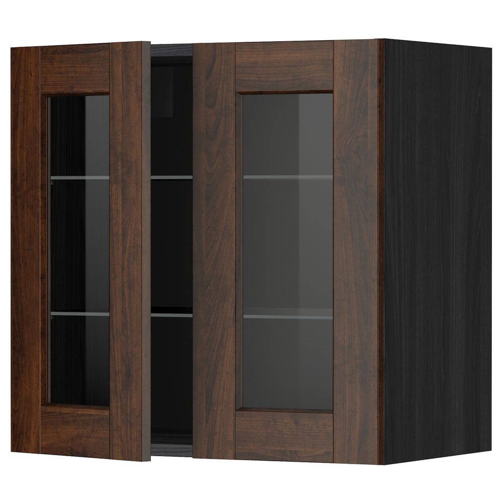 Навесной шкаф с полками, 2 стекло дв, черный/Эдсерум коричневый 60x60 см IKEA МЕТОД 792.267.70 - схема-чертеж с размерами