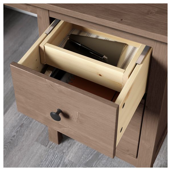 Стол с дополнительным модулем ХЕМНЭС, серо-коричневый (155x137 см) - фото 5