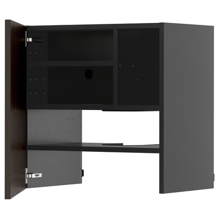 METOD Навесной шкаф д/вытяжки/полка/дверь - черно-серый/Sinarp коричневый 60x60 см