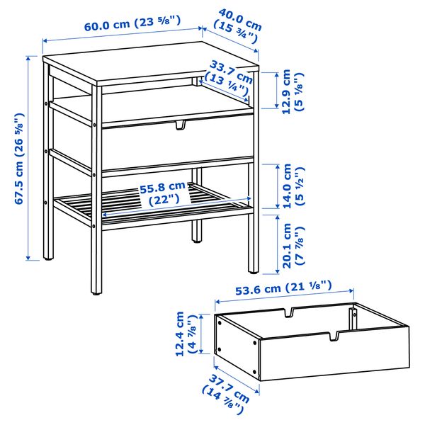 Тумба прикроватная, бамбук, 60x40 см IKEA NORDKISA НОРДКИЗА 004.307.45 - схема-чертеж с размерами