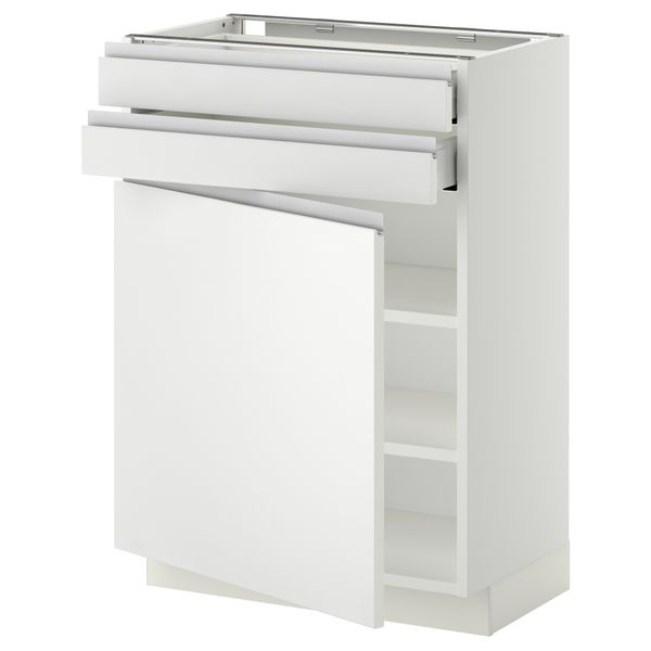 Напольный шкаф с дверцей, 2 ящиками МЕТОД / МАКСИМЕРА, белый, Нодста белый - схема-чертеж с размерами