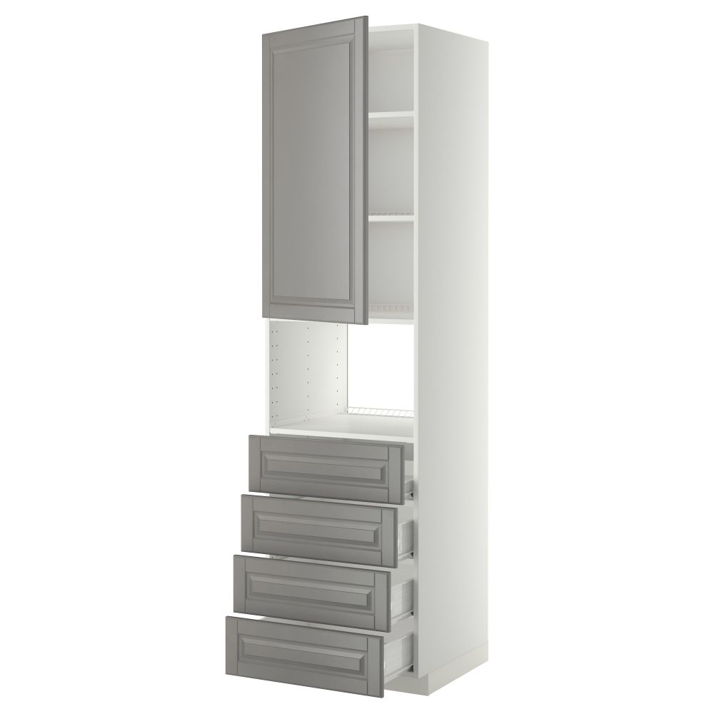Высокий шкаф для духовки, дверца, 4 ящика МЕТОД / ФОРВАРА, белый, Будбин серый - фото 1
