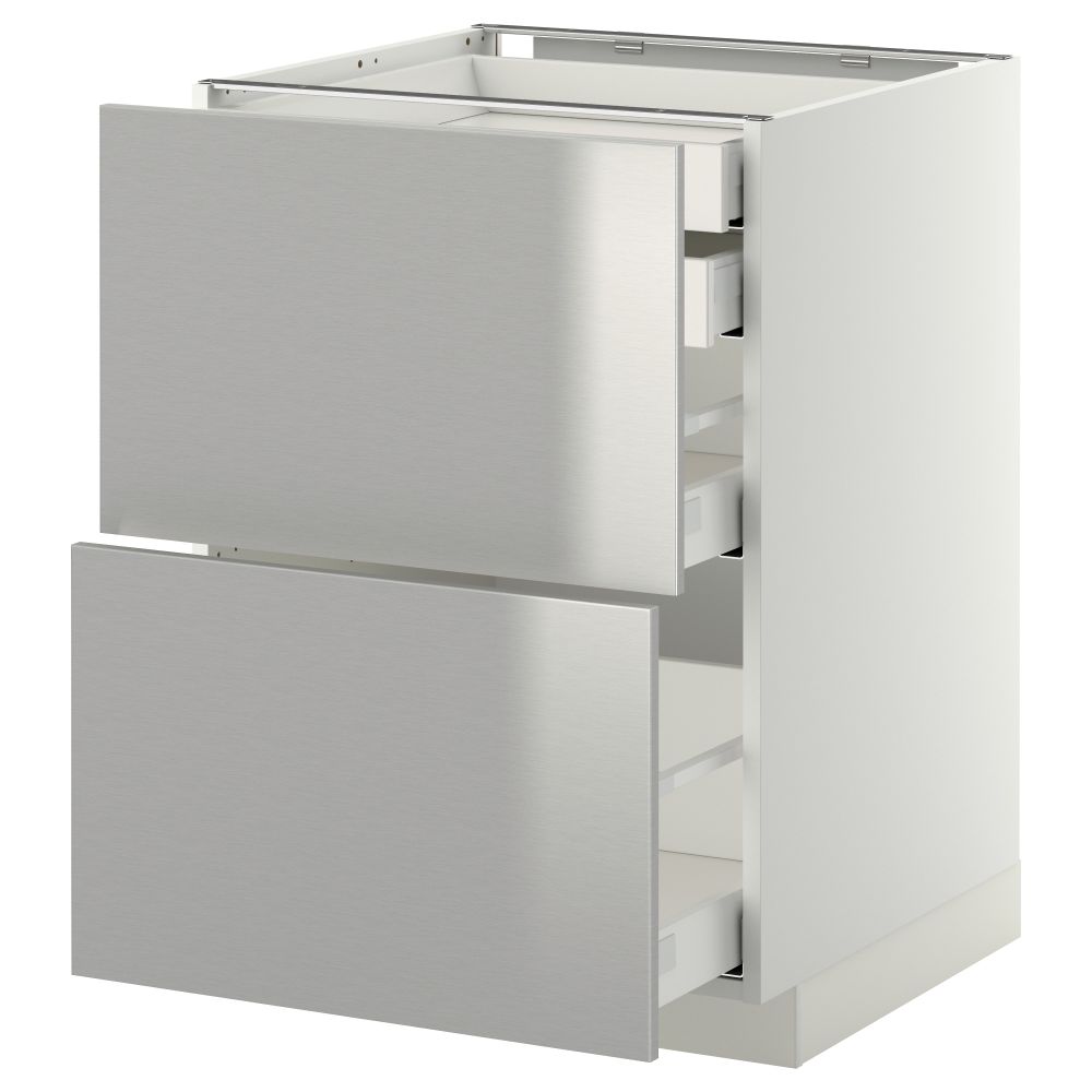 Напольный шкаф 2 фронтальные панели, 2 нижних, 1 средний, 1 высокий ящик МЕТОД / МАКСИМЕРА, белый, Гревста нержавеющ сталь - фото 1