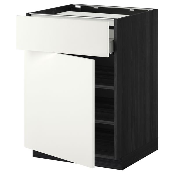 Напольный шкаф для варочной панели, ящик, полка, дверцы МЕТОД / МАКСИМЕРА, черный, Хэггеби белый (60x60 см) - фото 1