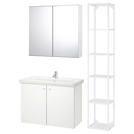 Комплект мебели для ванной,7 предм., белый/ПИЛКОН смеситель 84x43x65 см IKEA FISKÅN ФИСКОН / TVÄLLEN ТВЭЛЛЕН 194.373.70